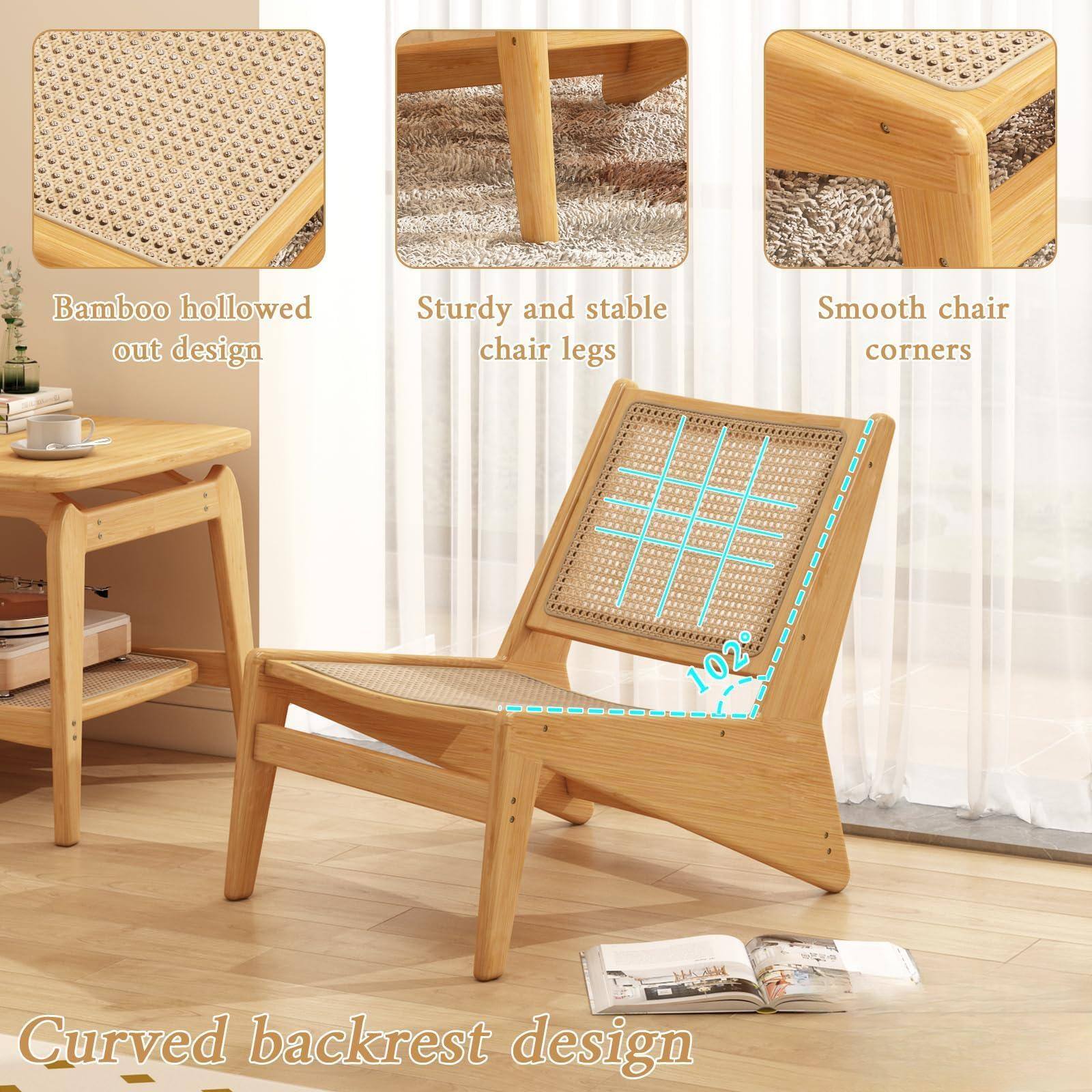 - Bamboo hollowed out design
- Sturdy and stable chair legs
- Smooth chair corners
- Curved backrest design