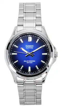 Casio - Standard Analog Stainless Steel Blue Dial Solar MTS-RS100D-2AV Men's Watch - Silver