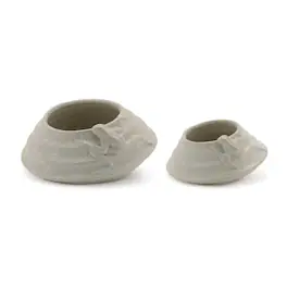 BreeBe - Round Porcelain Planter with Frog (Set of 2) - Beige