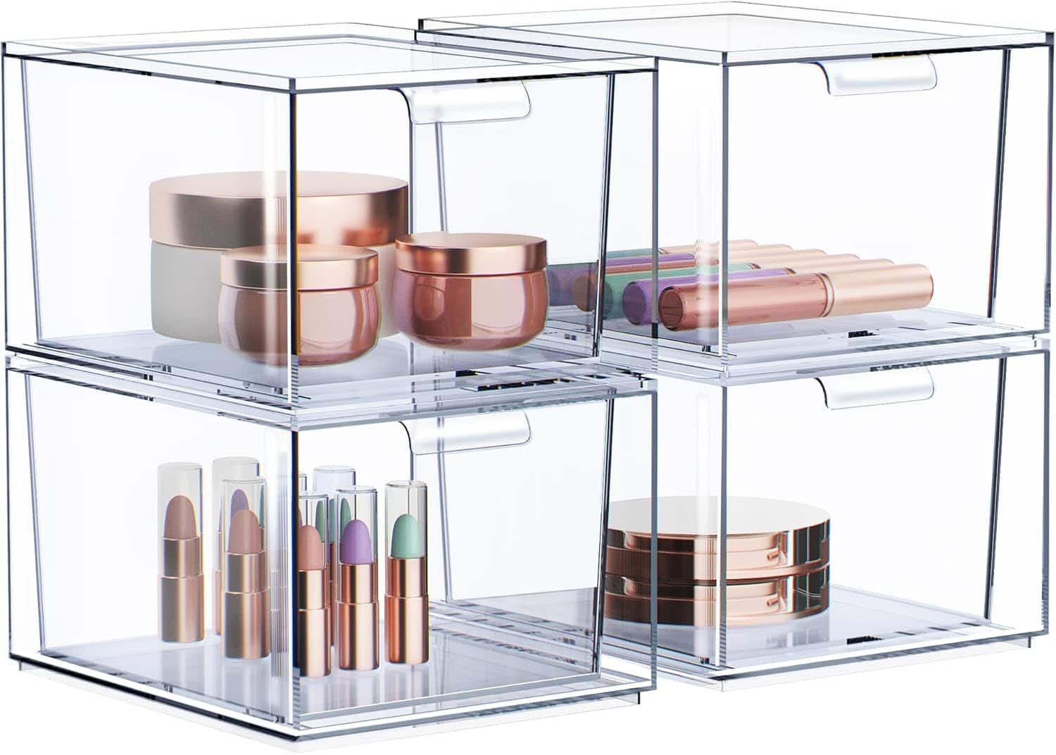 Sorbus - 4 Pack ClearAcrylic Drawer Makeup Organizers - for Vanity, Bathroom, Under Sink, Cabinets, Jewelry, and More - Clear