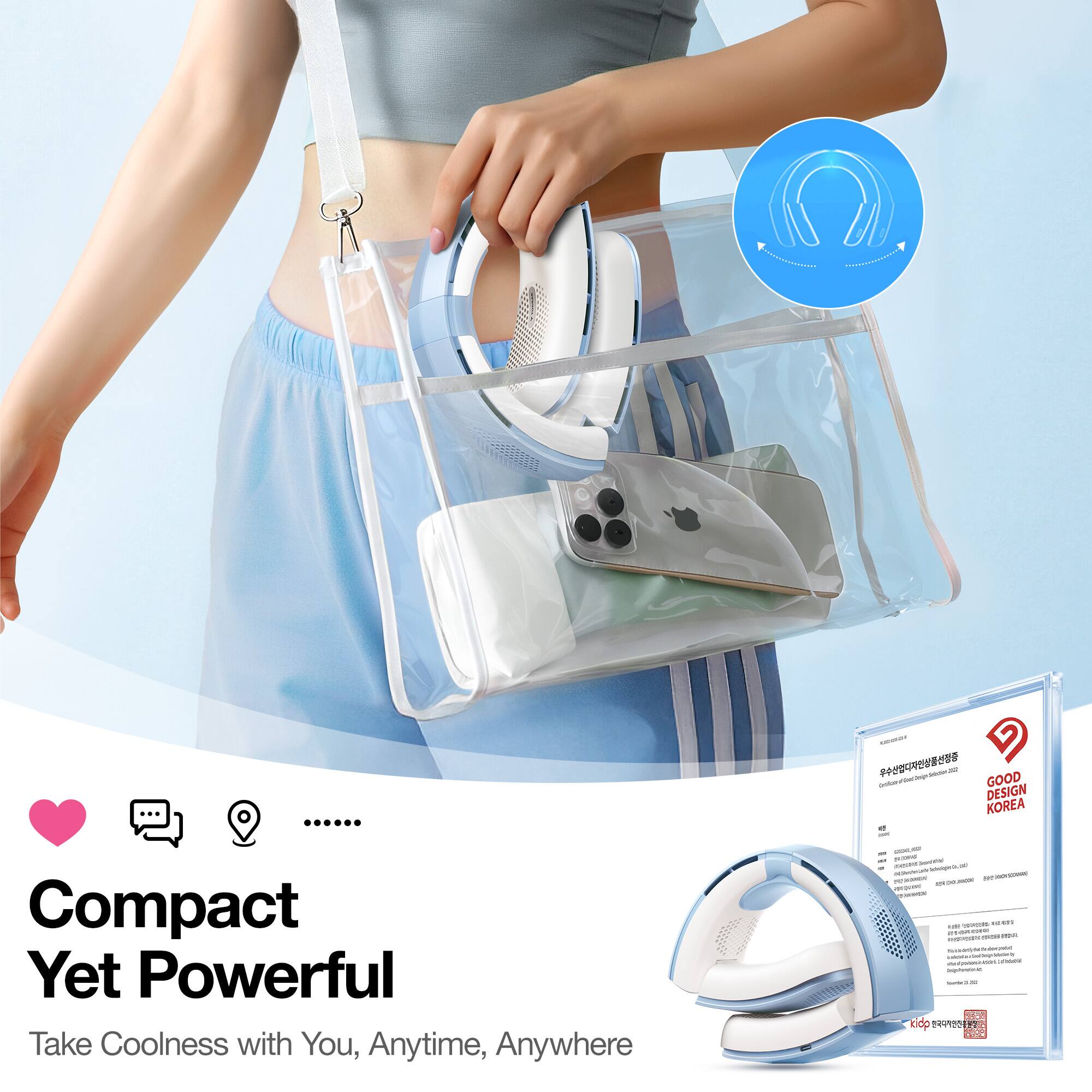 The text on the image reads: "Compact Yet Powerful Take Coolness with You, Anytime, Anywhere."