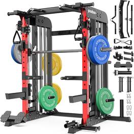 Pooboo - All-in-One Power Cage Squat Rack with 230LB Weight,Dual Pulley Cable System,2000 lb Capacity - Color