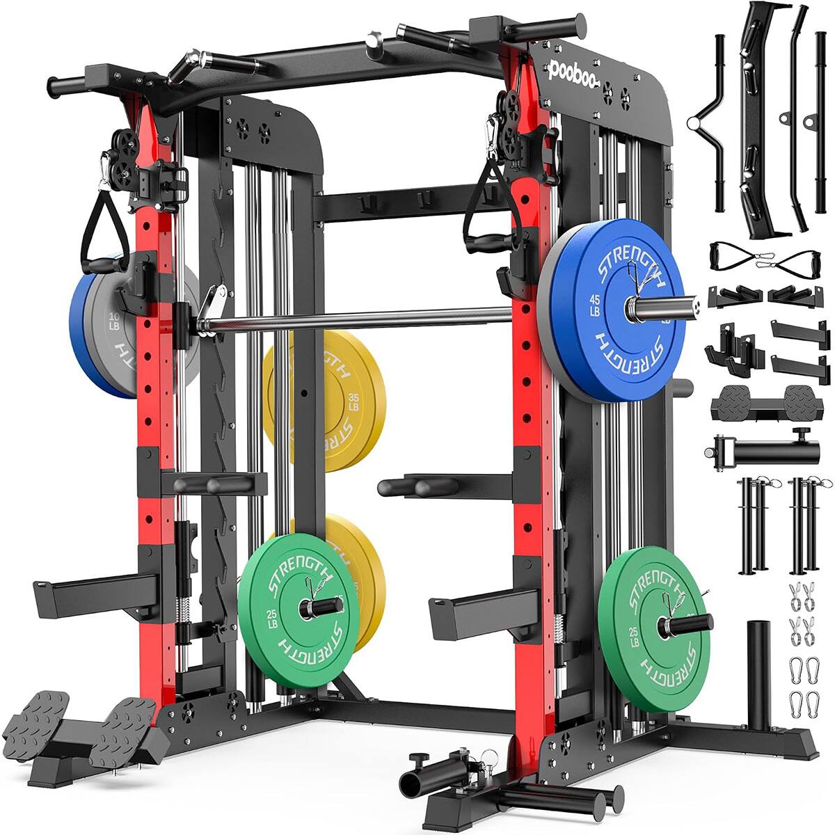 Pooboo All in One Power Cage Squat Rack with 230LB Weight,Dual Pulley ...