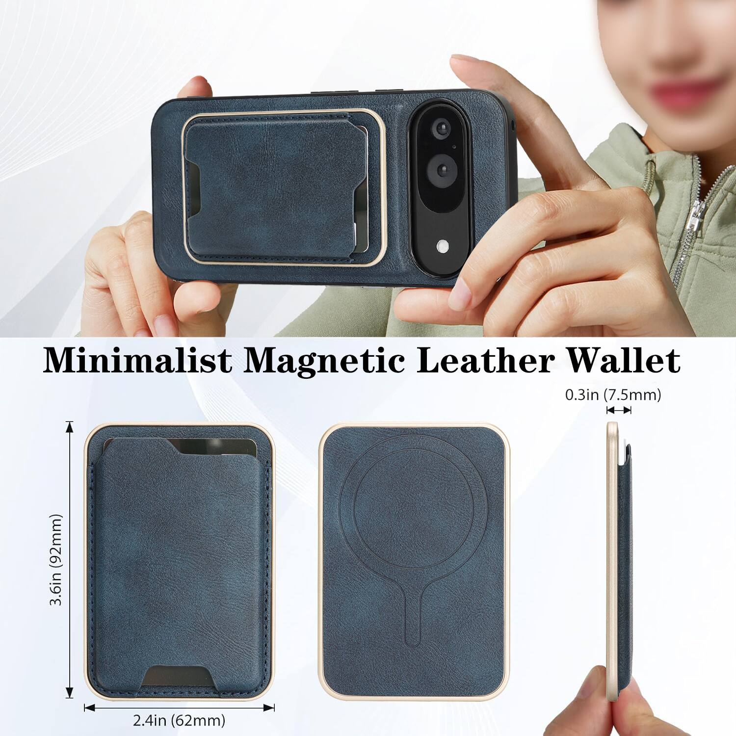 Minimalist Magnetic Leather Wallet  
0.3in (7.5mm)  
3.6in (92mm)  
2.4in (62mm)