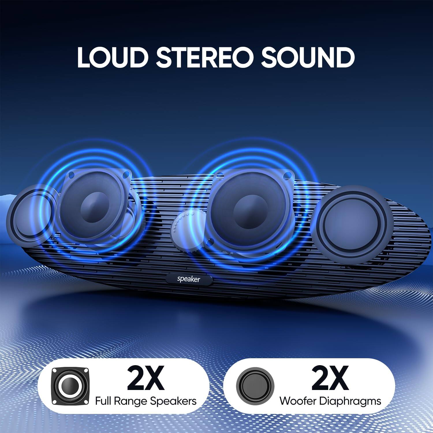 LOUD STEREO SOUND

2X Full Range Speakers

2X Woofer Diaphragms