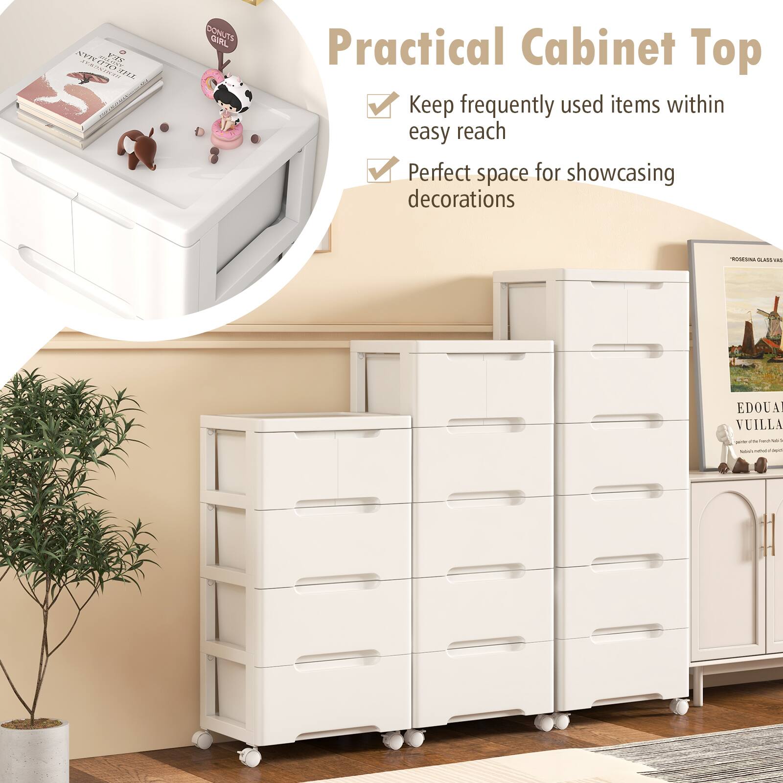 Practical Cabinet Top
Keep frequently used items within easy reach
Perfect space for showcasing decorations