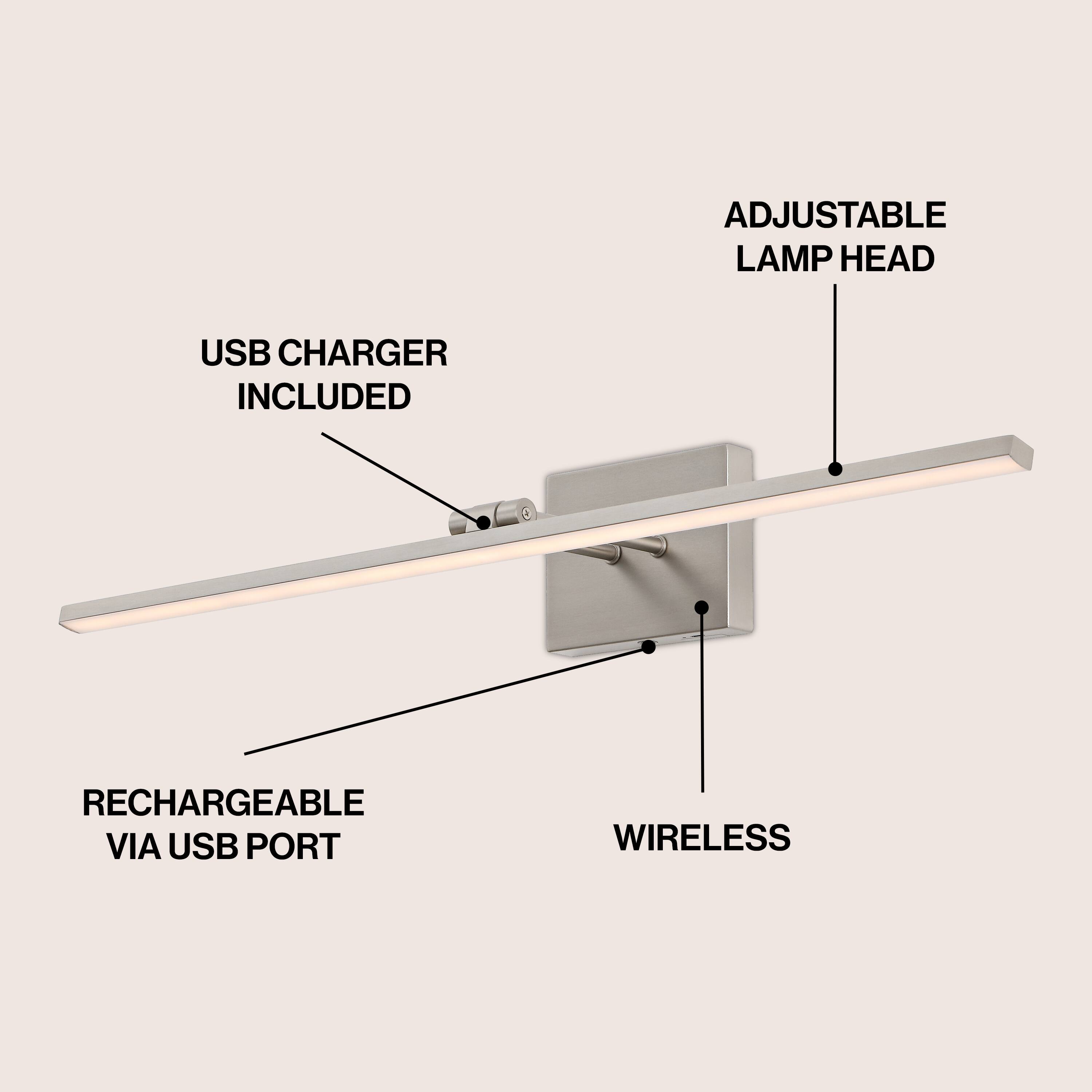 ADJUSTABLE LAMP HEAD  
USB CHARGER INCLUDED  
RECHARGEABLE VIA USB PORT  
WIRELESS