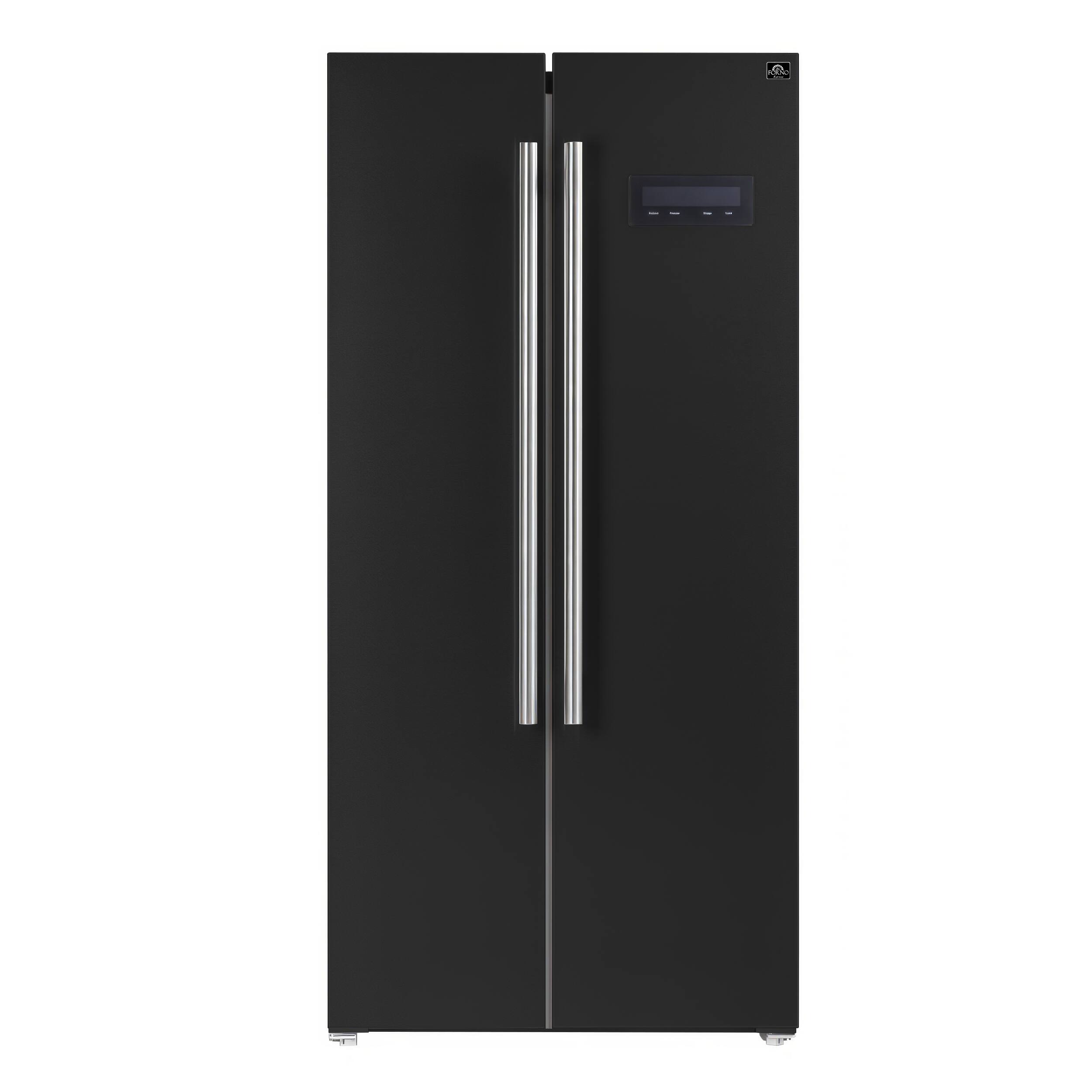 Left. Forno Appliances - Salerno 15.6 Cu. Ft. Freestanding Side-by-Side Refrigerator with Customizable Handles in Antique Brass - Black.