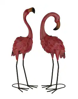 Chesapeake Bay - Set of 2 Decorative Metal Flamingo Yard Statues - Pink