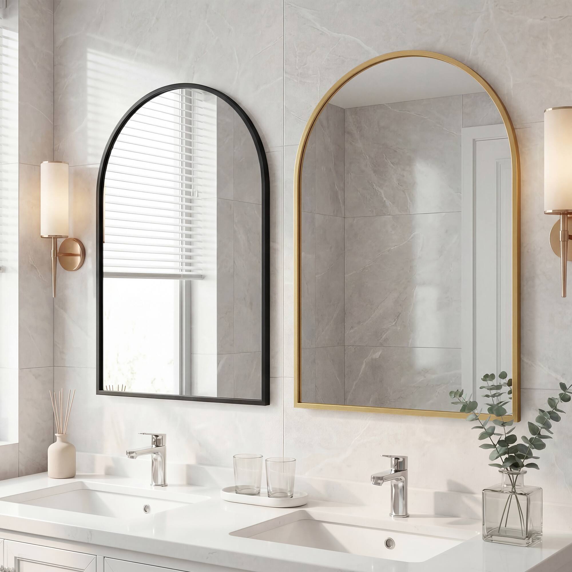Alt View 3. Sweetcrispy - 24" x 36" Arch Framed Bathroom Wall Mirror, Shatterproof Vanity Mirror, Anti-Rust, Hanging or Leaning - Black.