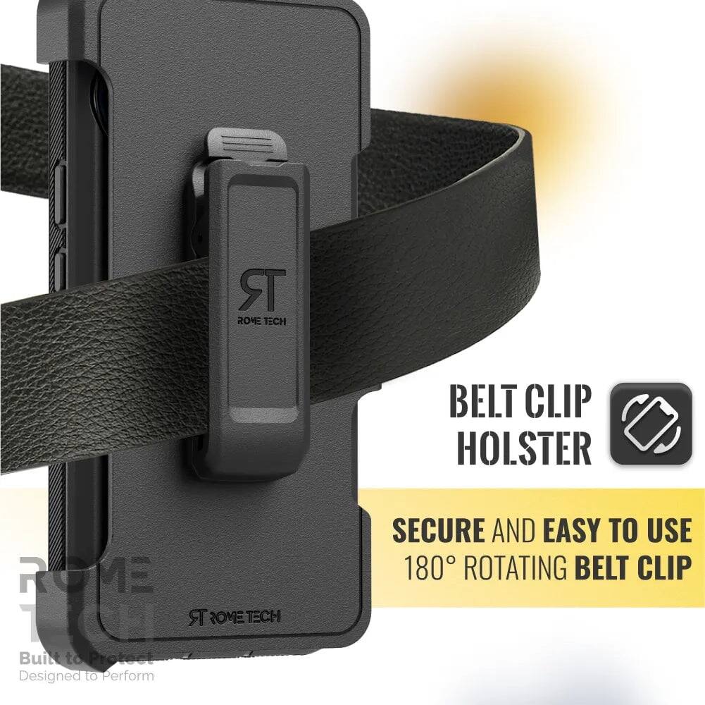 ROME TECH BELT CLIP HOLSTER  
ROME TECH  

Built to Protect  
Designed to Perform  

BELT CLIP HOLSTER  

SECURE AND EASY TO USE  
180° ROTATING BELT CLIP
