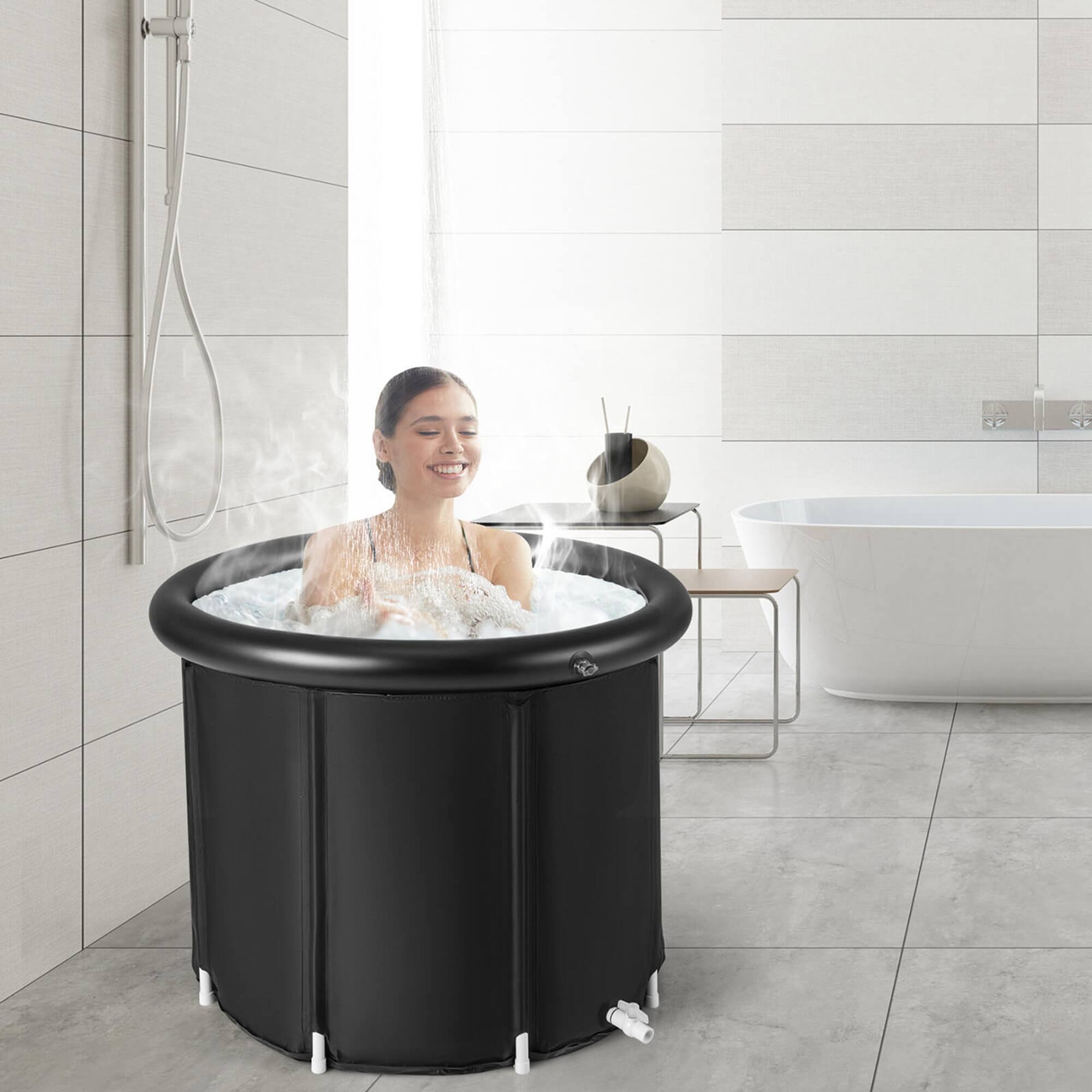 Alt View 11. Costway - Portable Ice Bath Tub Multiple Layered Foldable Freestanding Bath Tub - Black.