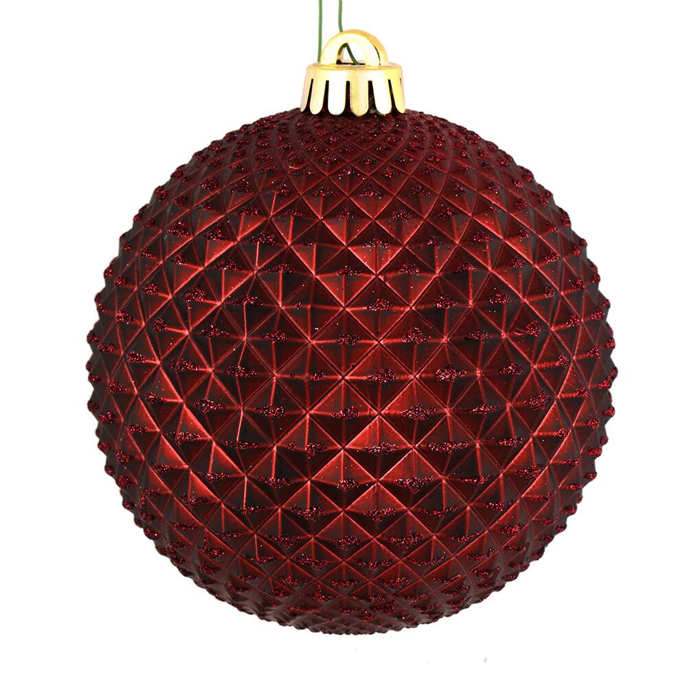 Front. Vickerman - Vickerman 6" Burgundy Durian Glitter Ball Drilled 4 per Bag - Burgundy.
