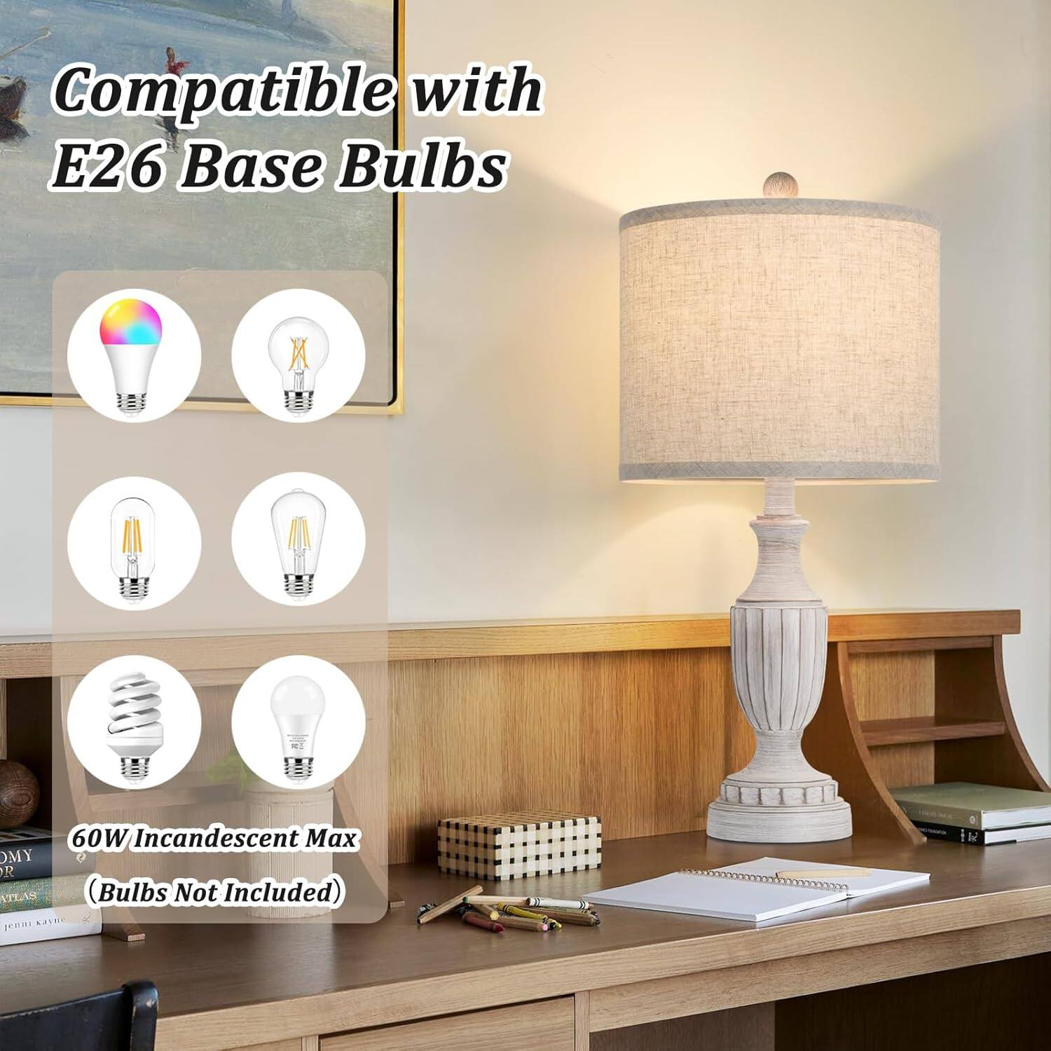 Compatible with E26 Base Bulbs  
60W Incandescent Max  
(Bulbs Not Included)