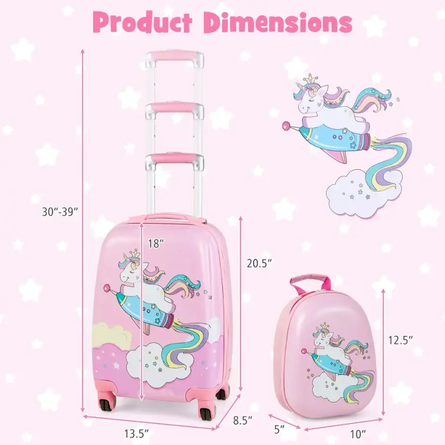 Product Dimensions: 30"-39" (wheelbase) 18" (handle height) 20.5" (suitcase height) 12.5" (suitcase width) 13.5" (suitcase depth) 8.5" (suitcase height) 5" (suitcase width) 10" (suitcase depth).