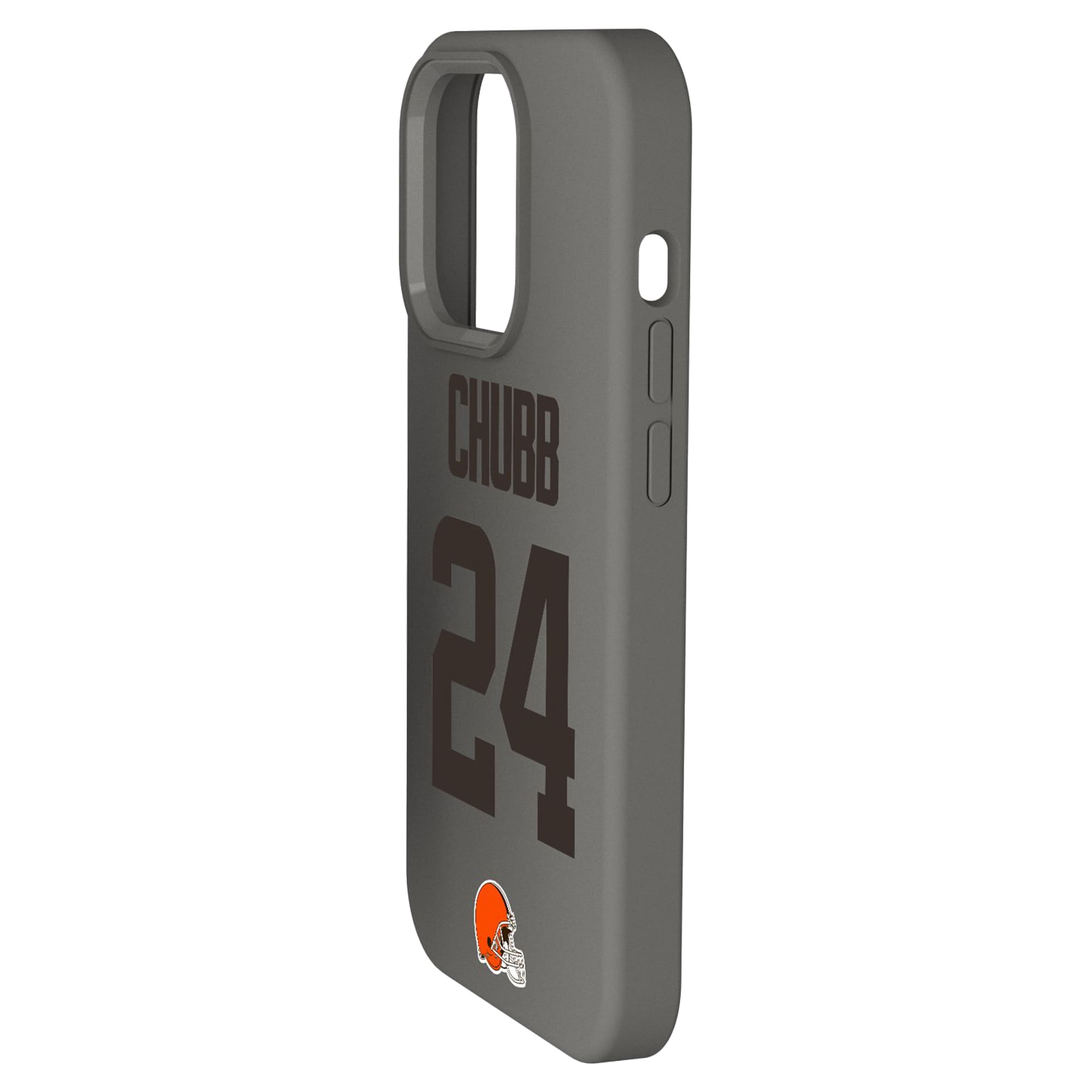 Alt View 1. Keyscaper - Nick Chubb Gray Cleveland Browns Ready Soft Touch iPhone Case - 14 Plus - Gray.
