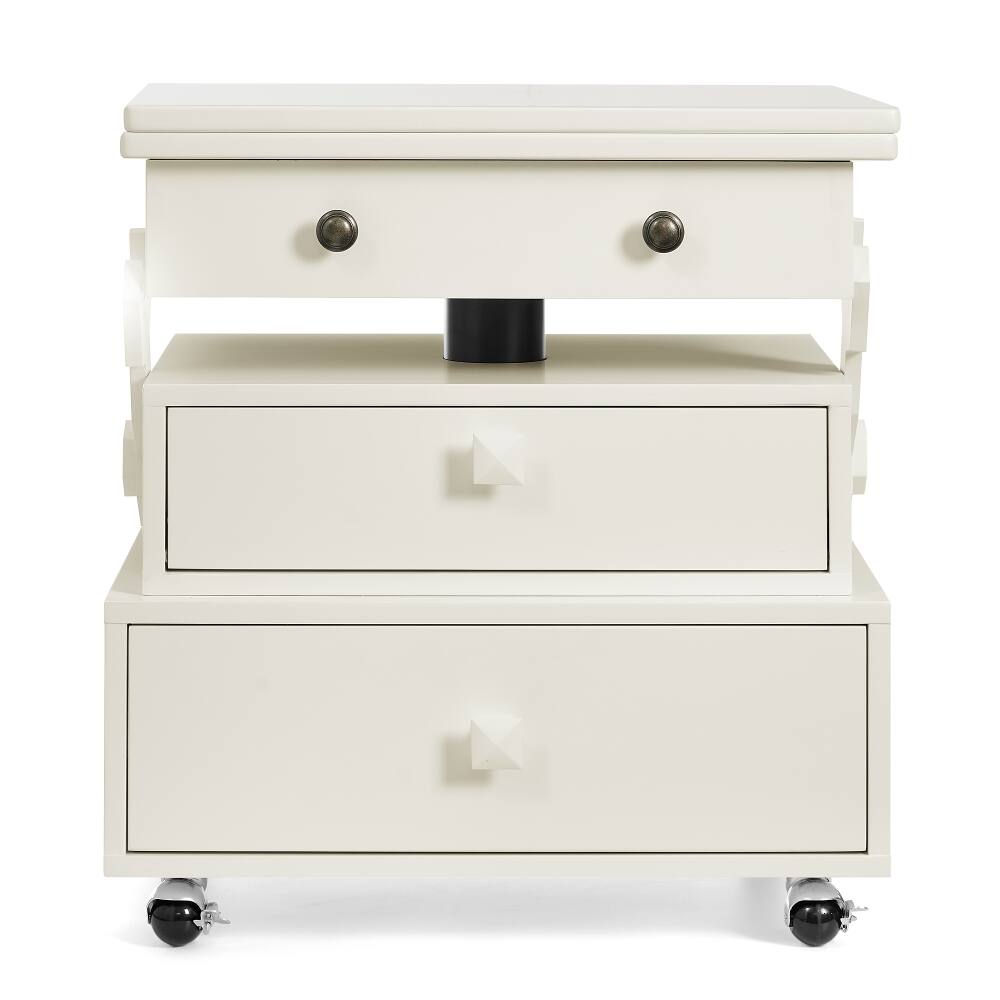 Alt View 10. Loheer - Adjustable Height End Table Rolling Side Table with Charging Station Lift Top Multi-Functional Bedside Table White - White.