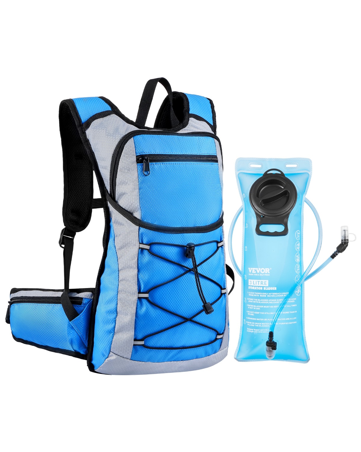 VEVOR - Hydration Backpack, 15L Insulated Hydration Pack Backpack with 3L TPU Water Bladder, Hiking Water Backpack with Storage - Blue and White