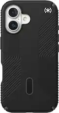 Front. Speck - Presidio2 Grip ClickLock Case with MagSafe for Apple iPhone 16 - Black.