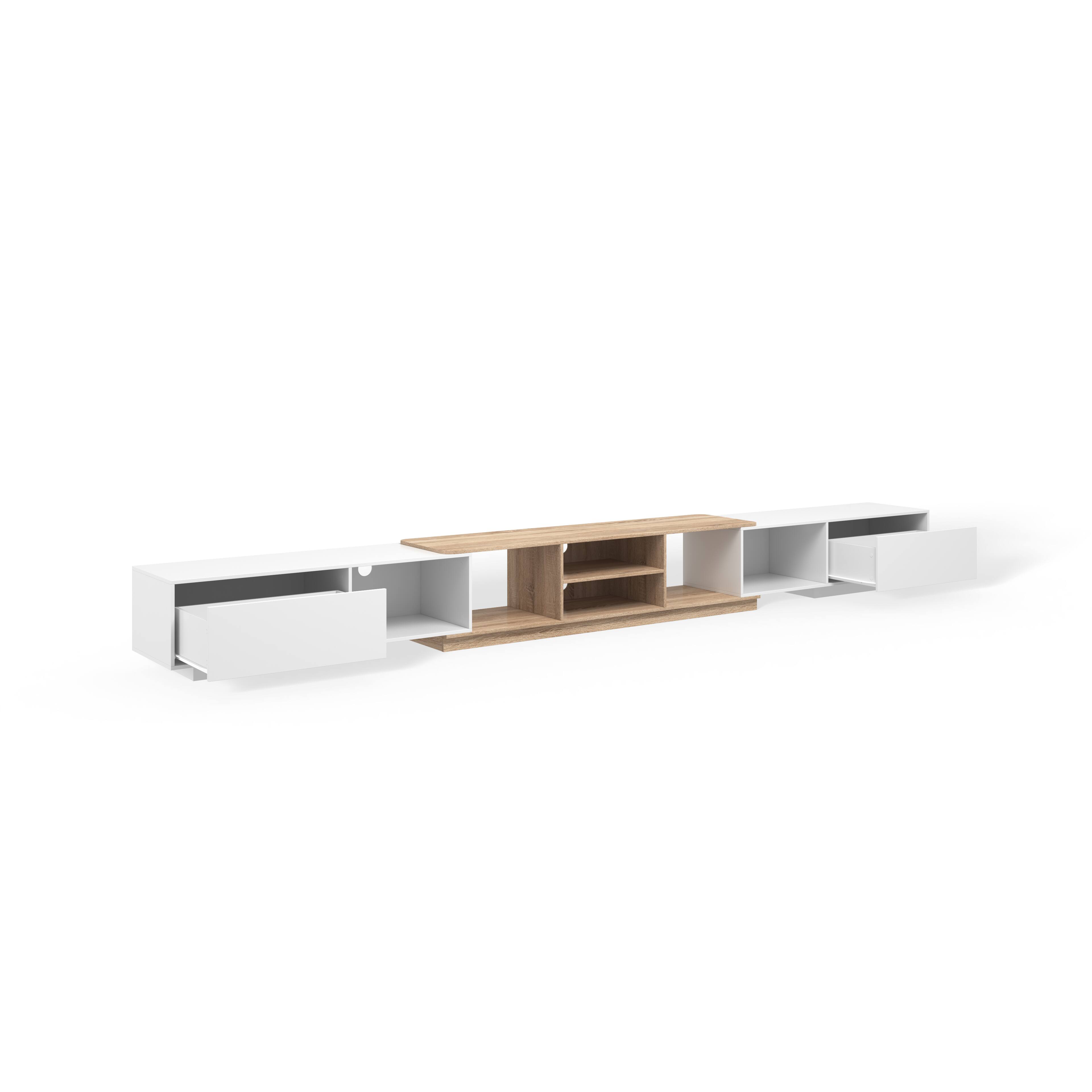 Alt View 8. Famapy - Extendable TV Stand, Modern Entertainment Center with Drawers, Open Shelves and Cable Management - White & Light Oak.
