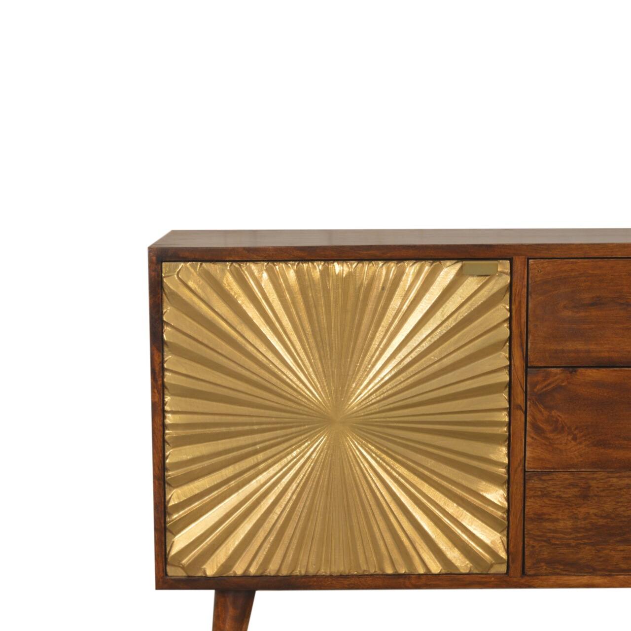 Back. Artisan Furniture - Artisan Furniture Solid Wood Manila Gold Sideboard, 3 Drawers, 2 Shelves, Gold and Brown - Brown and Gold.