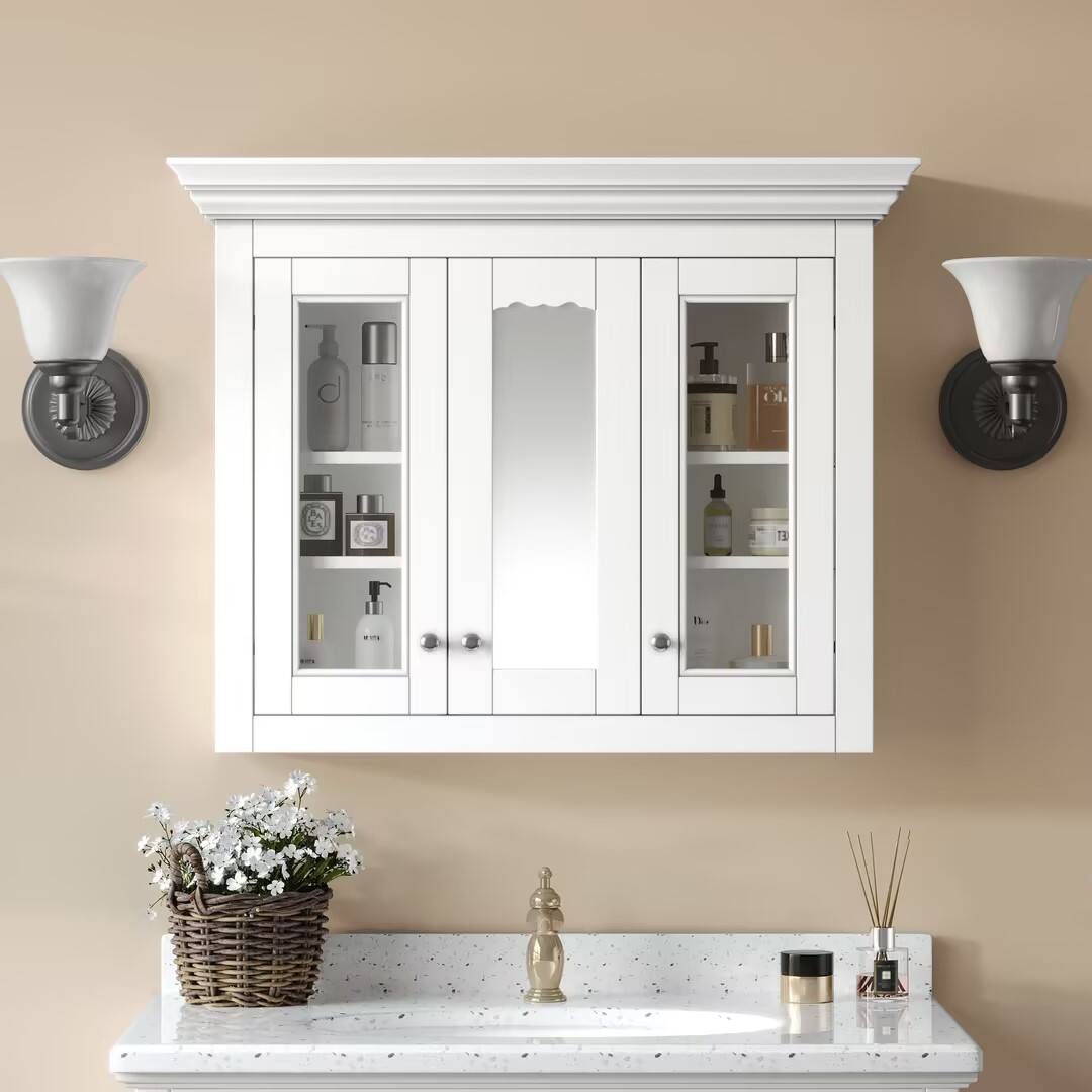 Front. APRILSOUL - 35 inch Bathroom Medicine Cabinet with Mirror 5 Closed and Adjustable Shelves - White.