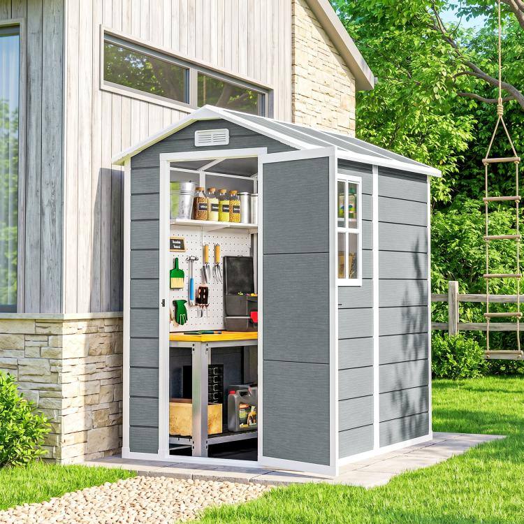 Alt View 1. PULUZ - 4' x 6' Outdoor Storage Shed, Plastic Shed with Floor, Window, Lockable Door and Vents for Outdoor Patio Storage - Gray.