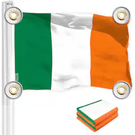 G128 - Ireland Flag 2-Pack 3x5 Ft 150D Polyester Indoor/Outdoor 4 Brass Grommets - Green, White, Orange