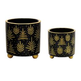 BreeBe - Footed Pine Tree Planter (Set of 2) - Green, Gold