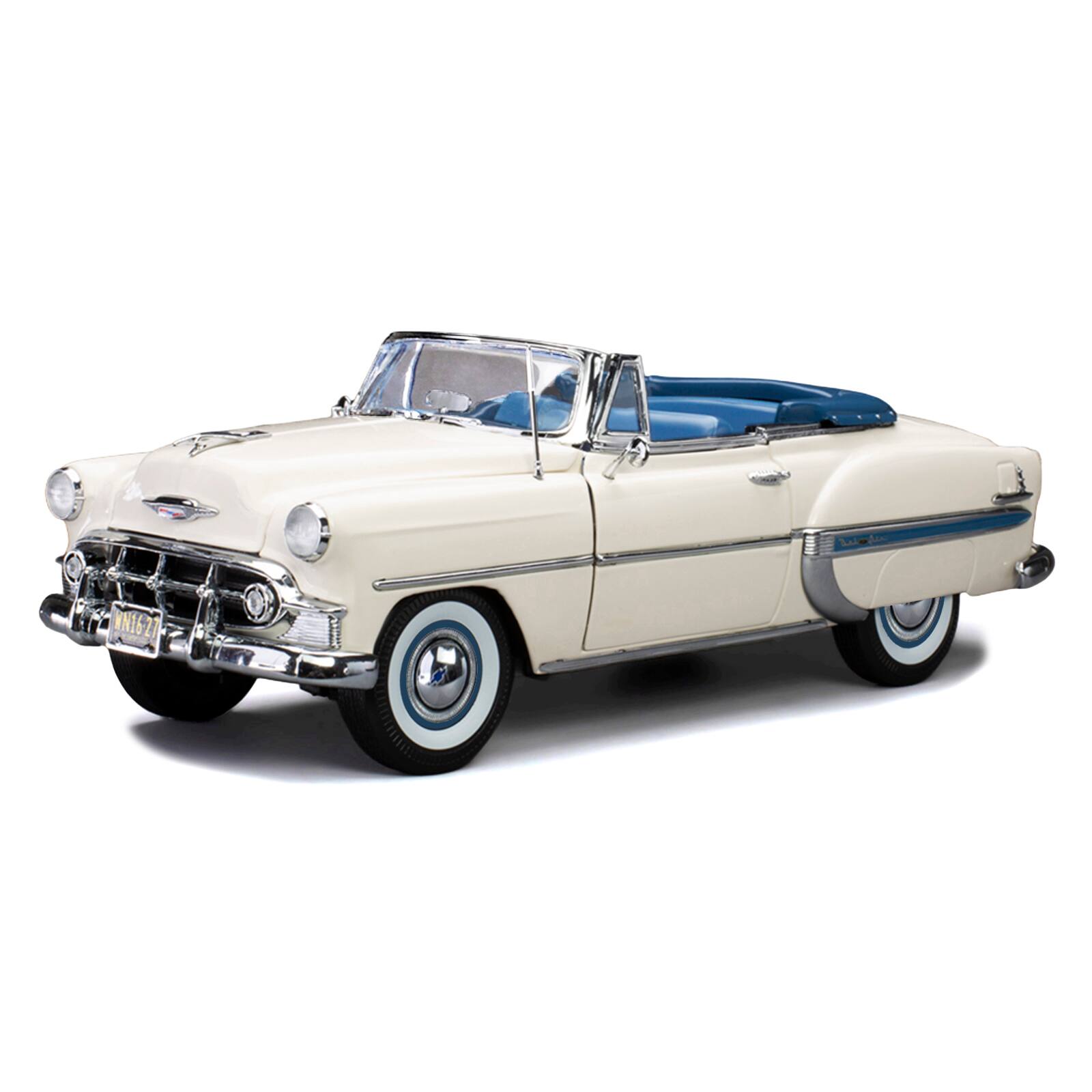 1953 Chevrolet Bel Air Open Convertible White w/Blue Interior "American Collectibles" Series 1/18 Model Car by Sun Star