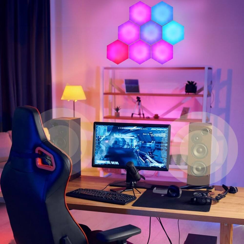 Alt View 2. Schertz - Hexagon LED Wall Lights (6 Pack), Modern RGB Panels with App & Remote Control, Music Sync, USB & Type-C Powered, Modular.