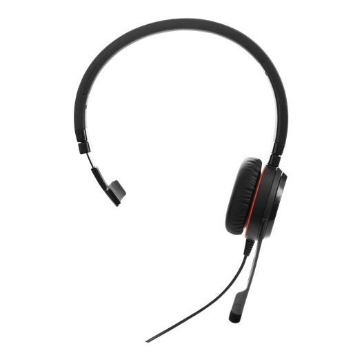 Left. Jabra - Jabra EVOLVE 30 Headset - Mono - Mini-phone (3.5mm) - Wired - Over-the-head - Monaural - Black - Red.