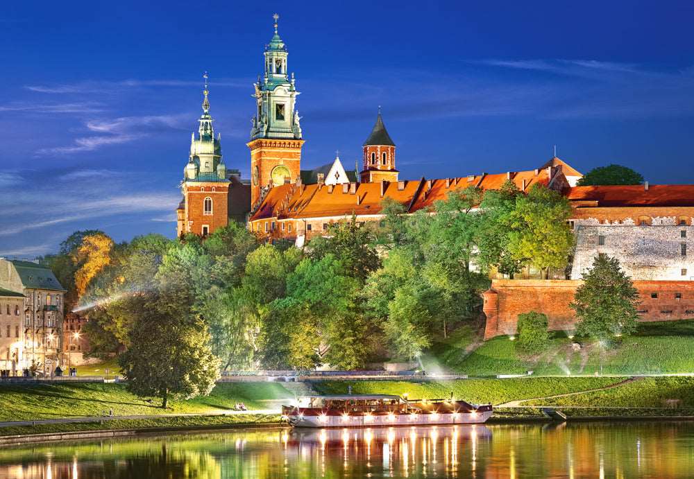 Angle. Castorland - CASTORLAND 1000 Piece Jigsaw puzzle, Wawel Castle by Night, Krakow, Poland, Royal heritage, C-103027-2 - Red.