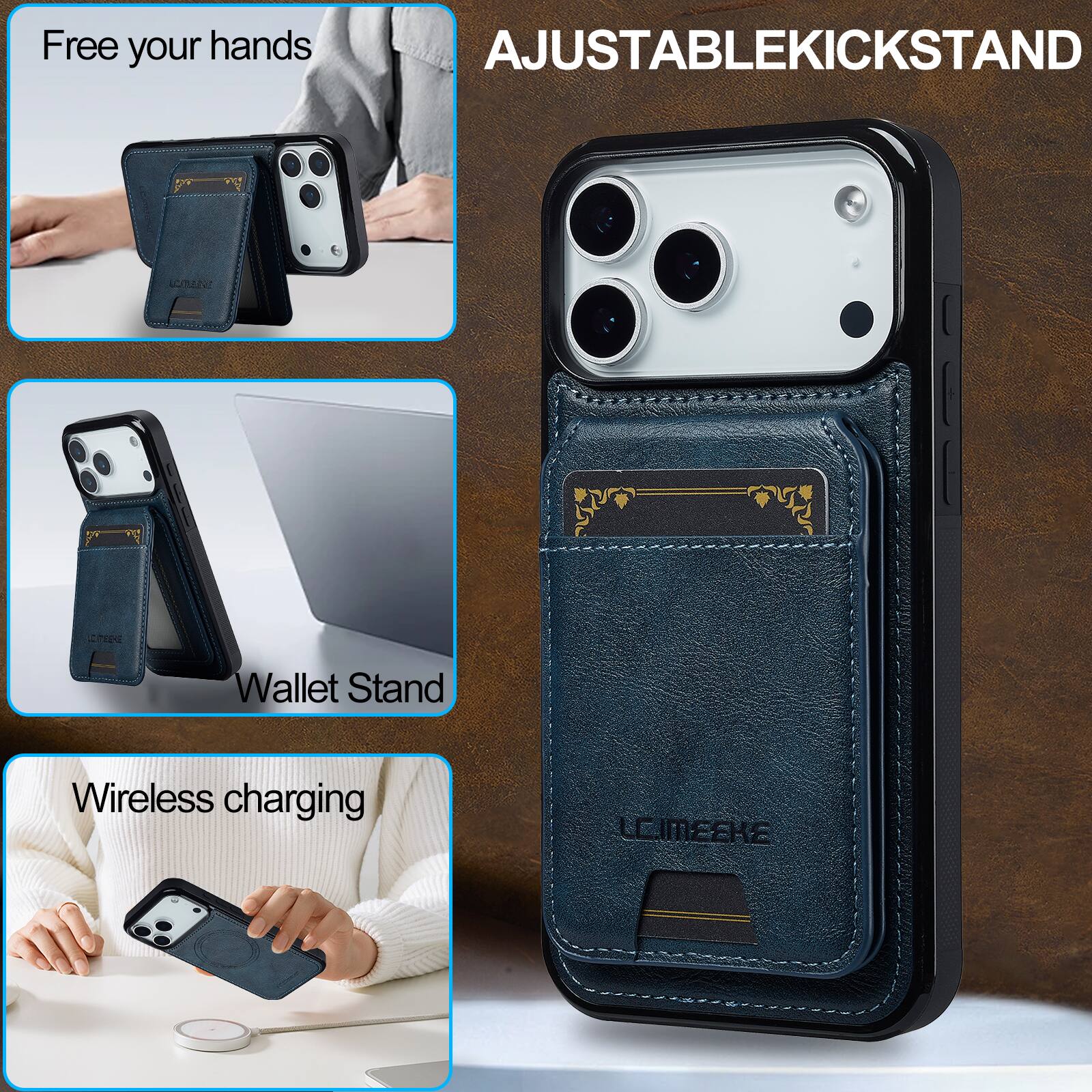 Free your hands  
AJUSTABLEKICKSTAND  
Wallet Stand  
Wireless charging