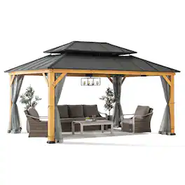 SUNJOY - 12 ft. x 16 ft. Cedar Framed Gazebo with Steel Hardtop