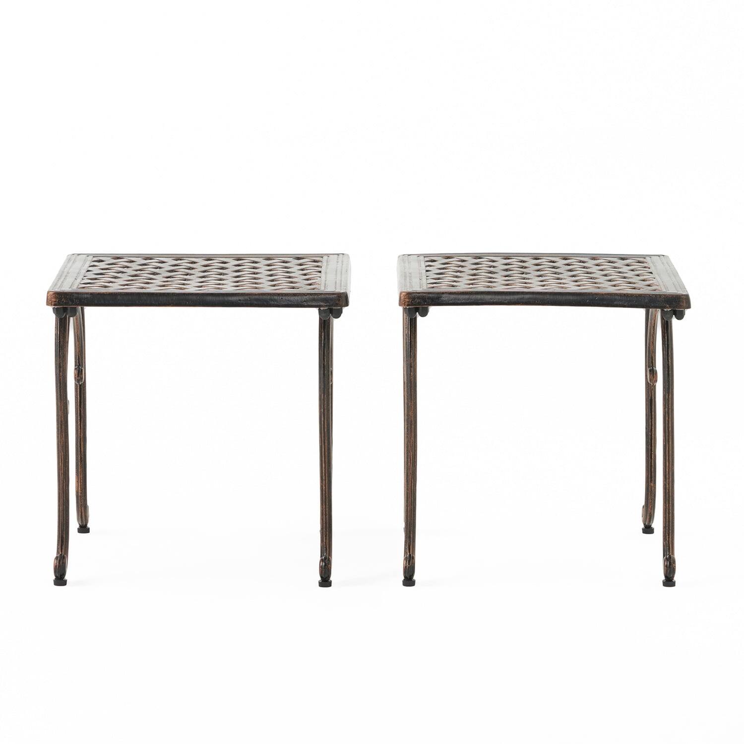 Alt View 4. Kadyn - Aluminum Side/End Table, Anti-Rust Coffee Bistro Table for Outdoor, Patio, Indoor, Garden, Porch, Balcony - Brown.
