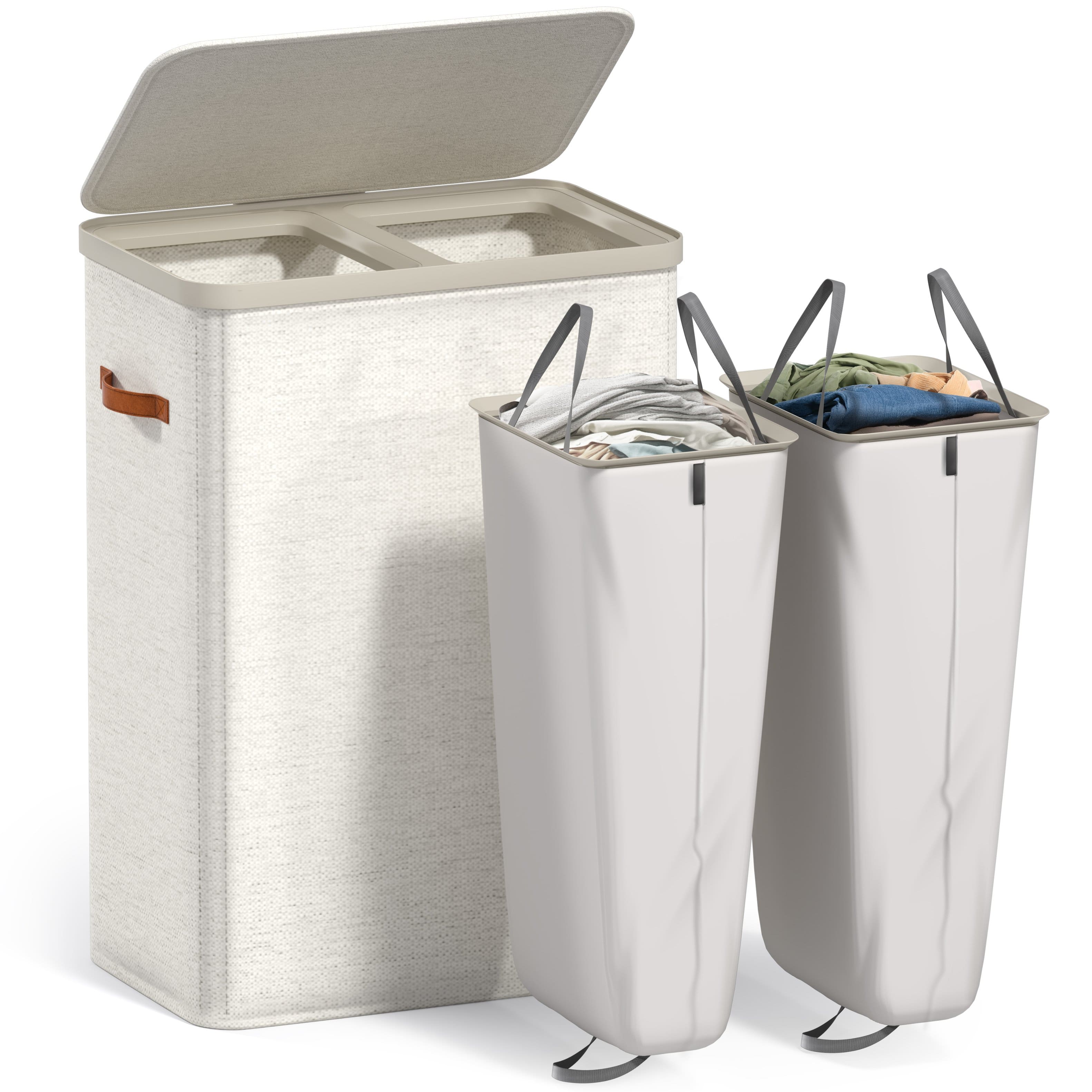 Sorbus - Fabric Laundry Hamper, Collapsible 2-Compartment Laundry Basket with Removable Laundry Bag - Beige
