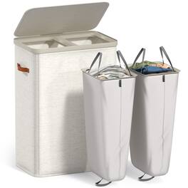 Sorbus - Fabric Laundry Hamper, Collapsible 2-Compartment Laundry Basket with Removable Laundry Bag - Beige