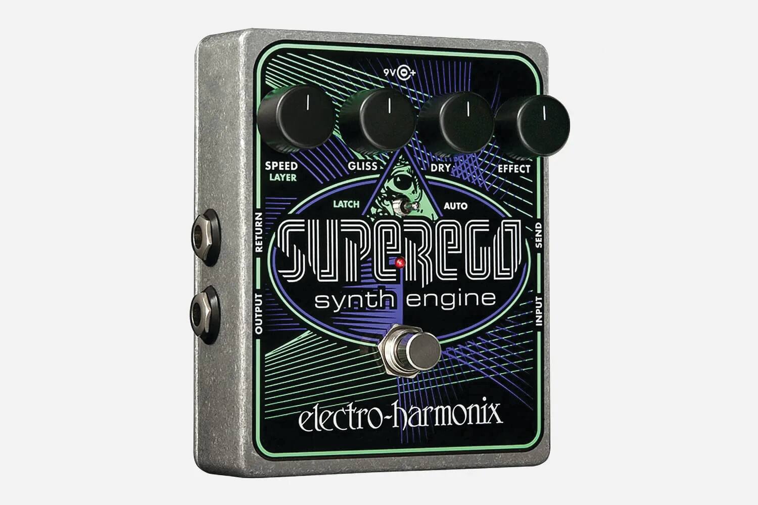 9V  
SPEED LAYER  
GLISS  
DRY  
EFFECT  
LATCH  
AUTO  
RETURN  
SEND  
OUTPUT  
INPUT  
SYNTH ENGINE  
CURREGO  
electro-harmonix