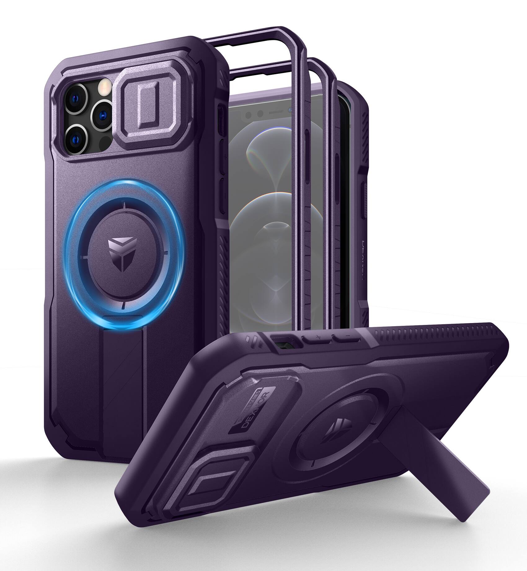 Dexnor - Case for iPhone 12/12 Pro Bumper with Slide Camera Cover, Adjustable kickstand, Screen protector Heavy-Duty Cover - Phantom Purple