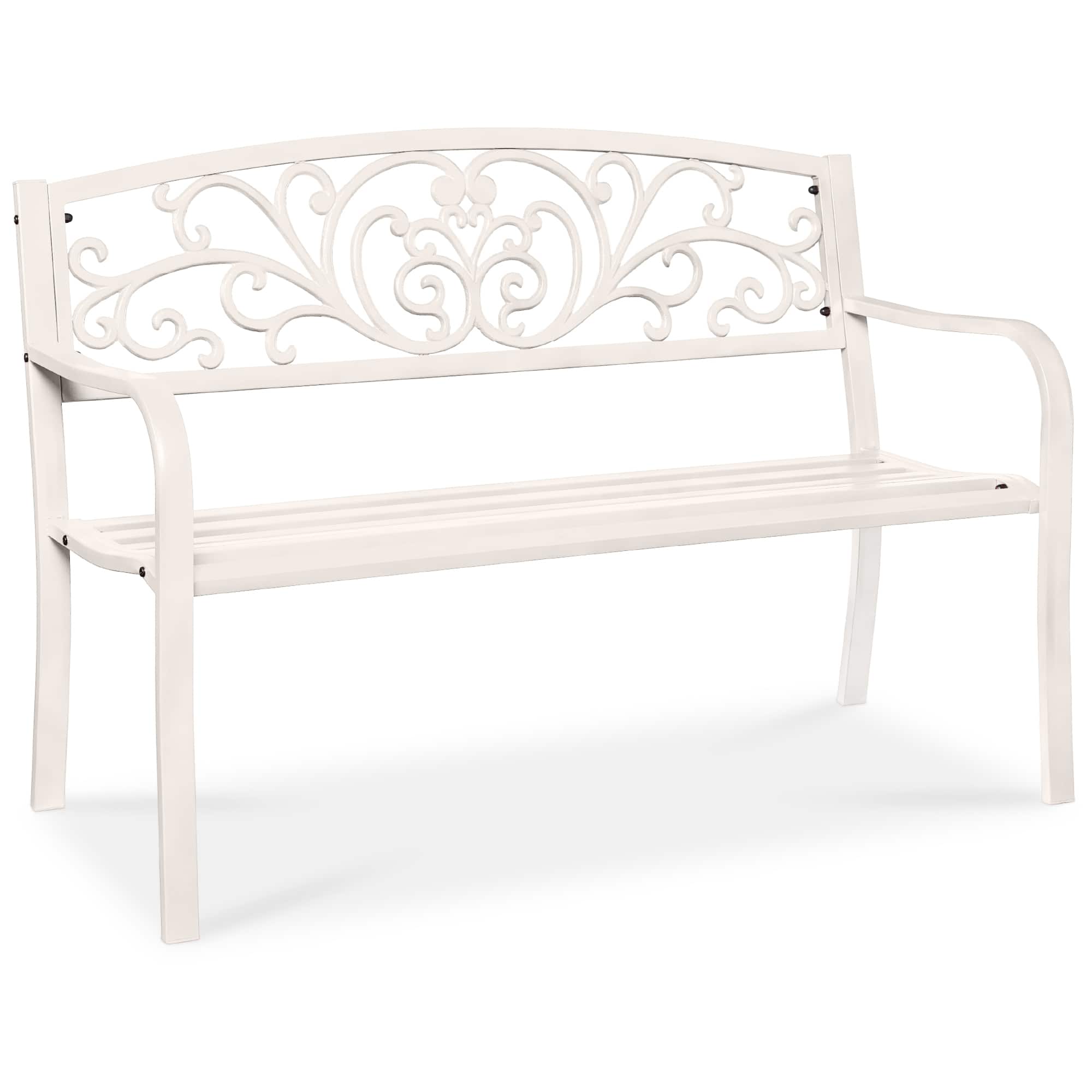 Front. Best Choice Products - Best Choice Products Outdoor Steel Bench Garden Patio Porch Furniture w/ Floral Design Backrest - White - White.