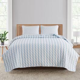 PO3TICJUNKI3 - 3 Piece Reversible Quilt Set With Shams Allseason Soft Lightweight Bedspread Modern Striped Pattern Elise - Avery - Blue-King