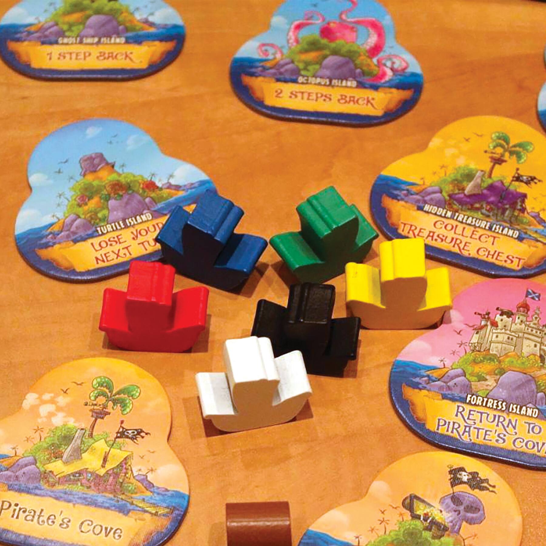 Group 1:

* Grost Bleno
* 1 Step Back
* Octopus Island
* 2 Steps Back

Group 2:

* Turtle Island
* You'd Lose Next
* Hidden Treasure
* Collect Island Chest
* Fortress Island
* Pirate's Return to Cove
* Pirate's Cove