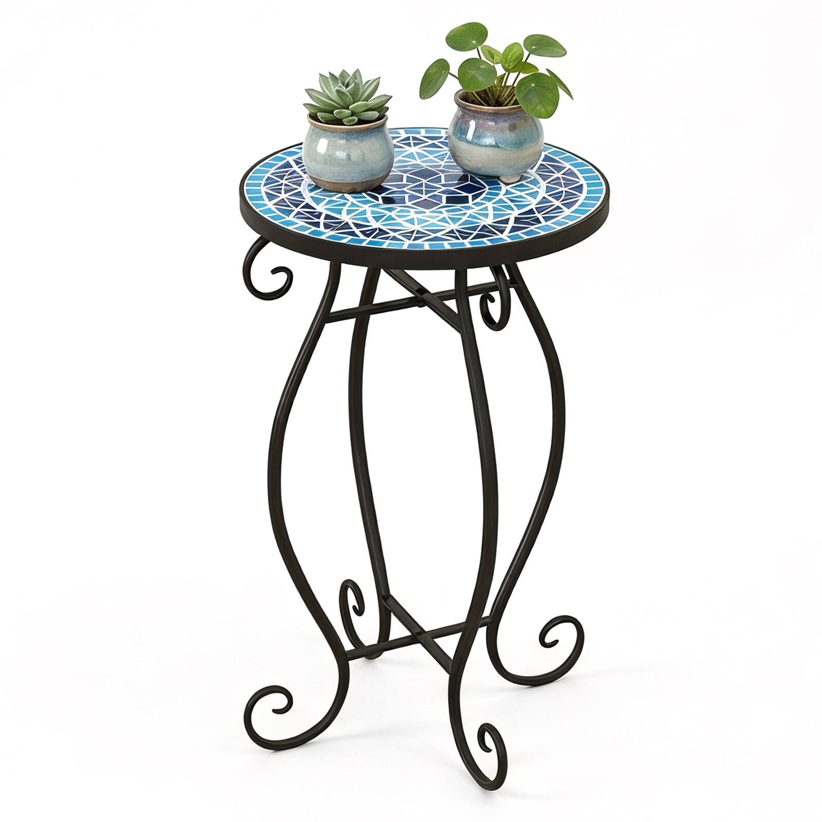 Alt View 9. Costway - Outdoor Indoor Accent Table,Mosaic Patio Table, Plant Stand Cobalt Blue Color Scheme Garden Steel - multicolor.
