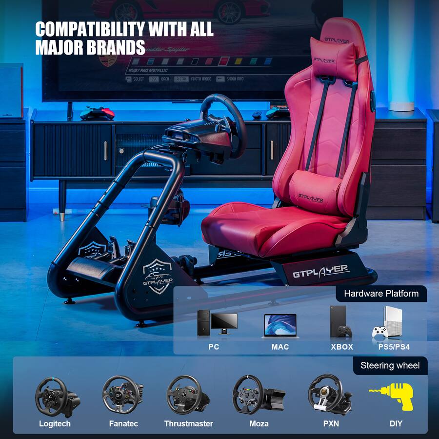 Gtp Cockpit Sim Rig GTPlayer Racing Simulator Cockpit with Seat and Bluetooth Speakers Sim ...