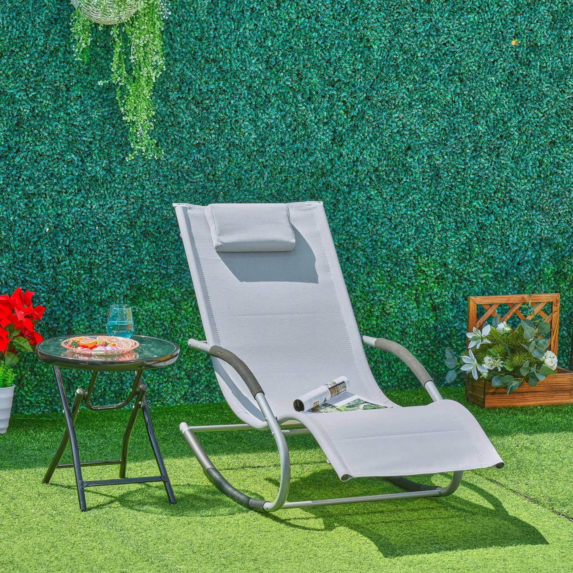 Left. Resenkos - Resenkos Zero Gravity Lounger, Outdoor Chaise Recliner, Patio Relaxer, Weatherproof Fabric, Deck Seating, Gray - Gray.