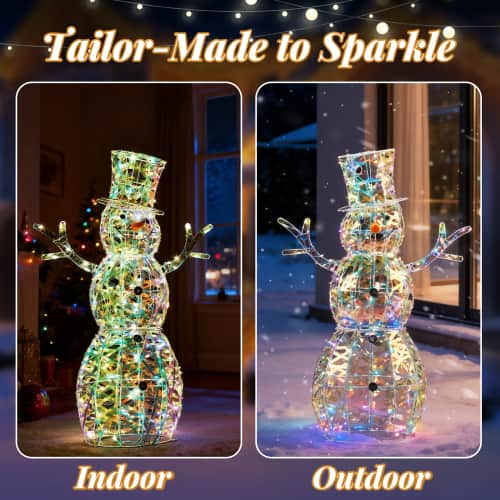 Winado 4FT Christmas Iridescent Snowman, Pre lit with LED Lights