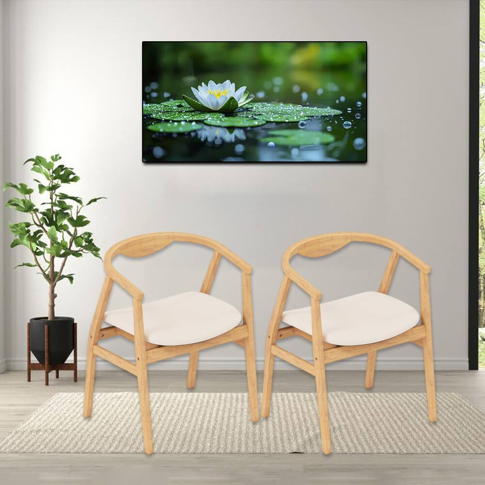 Front. Hivvago - Bamboo Accent Chair with Curved Backrest and Arm Supports -Set of 2 - Natural.