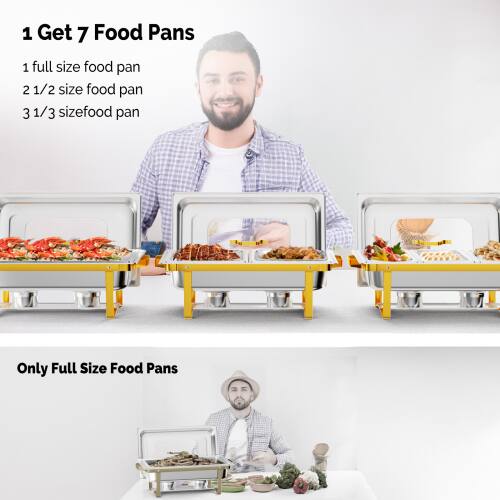1 Get 7 Food Pans  
1 full size food pan  
2 1/2 size food pan  
3 1/3 size food pan  

Only Full Size Food Pans
