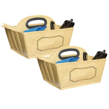 Front. Teacher Created Resources - Teacher Created Resources Burlap Design Storage Caddy, Pack of 2.